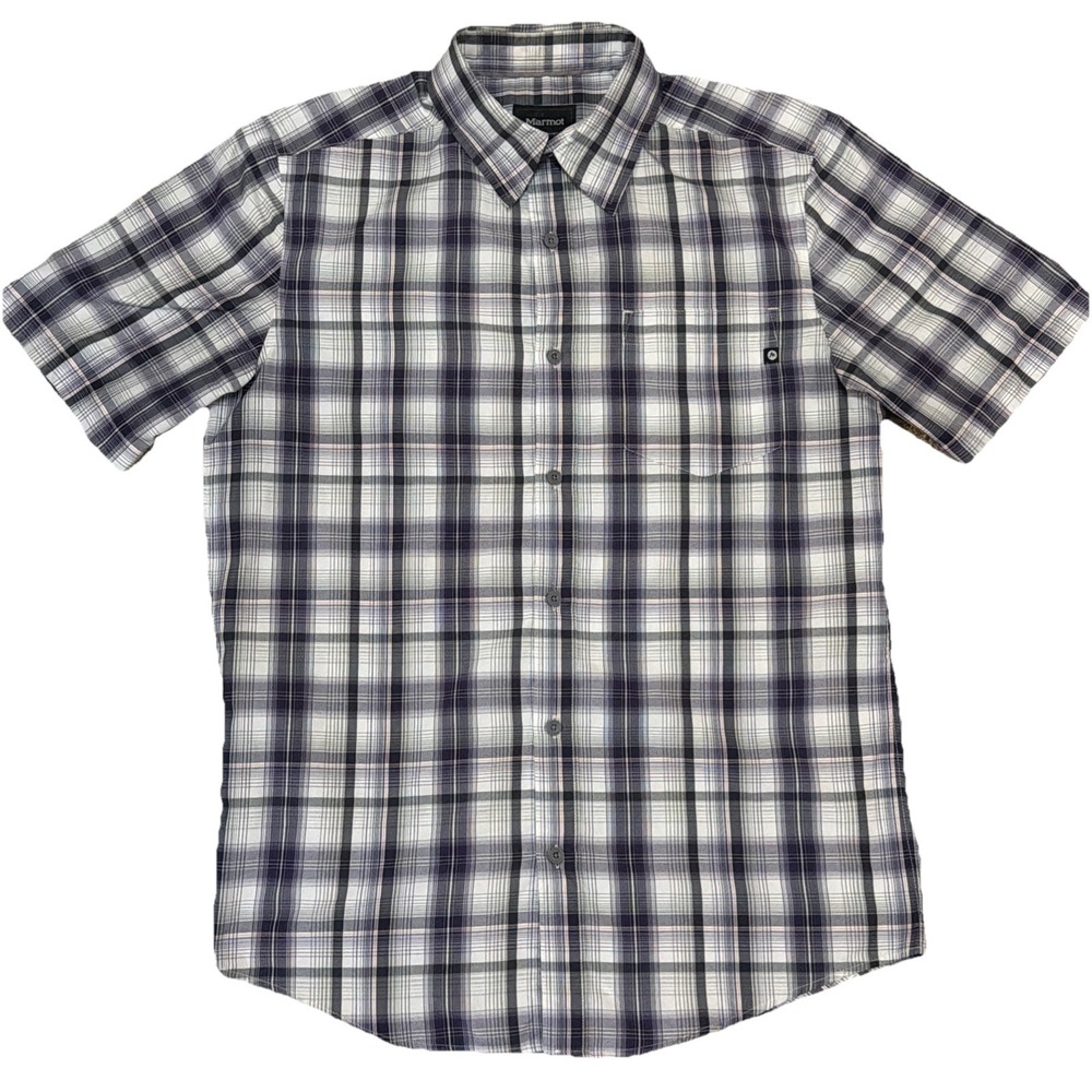 Marmot Short Sleeve Shirt Mens Small Travel Hiking Mountain Outdoor Purple Plaid